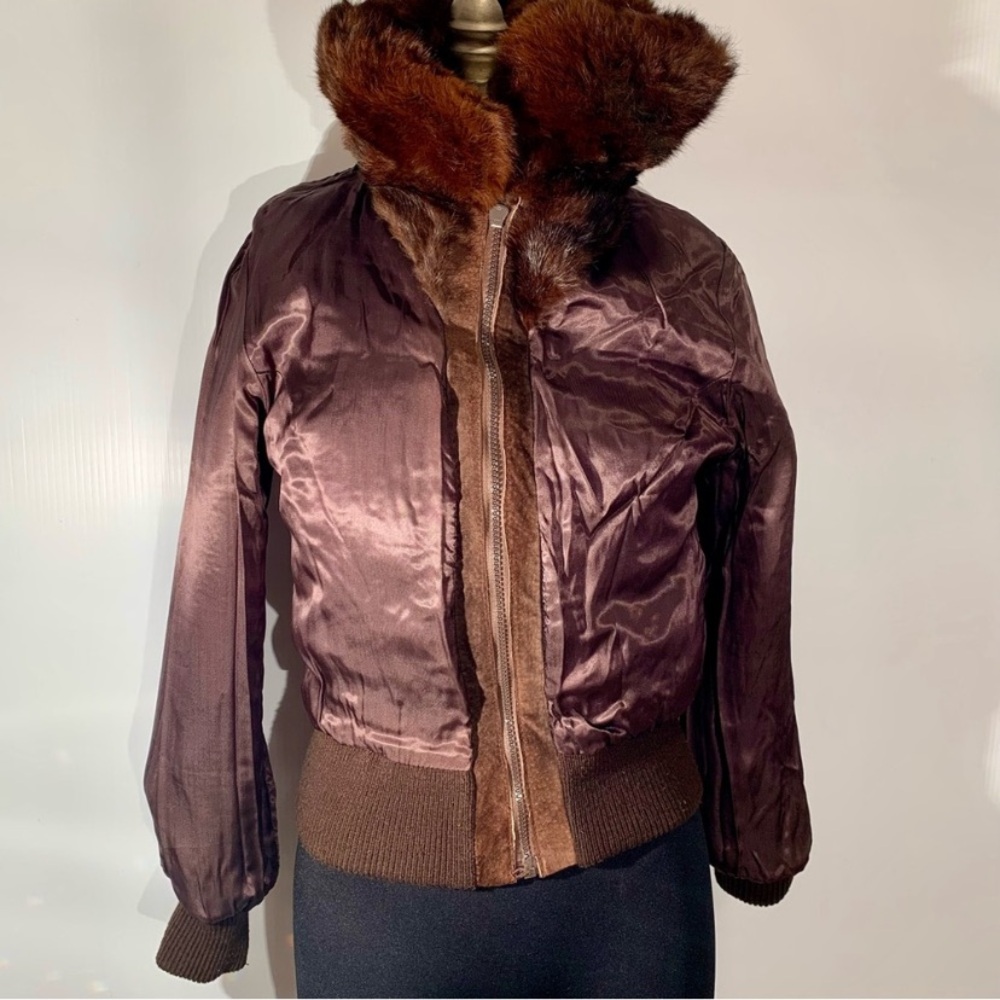 Bomber Jacket Genuine brown Rabbit Fur - Picture 6 of 12